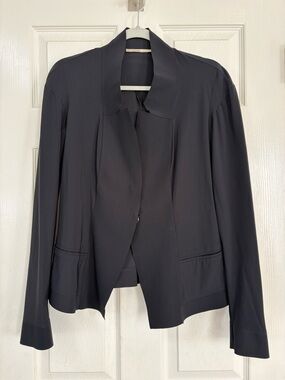MARITHE FRANCOIS GIRBAUD Black Collared Stretch Fabric Blazer Jacket Size 8 #066